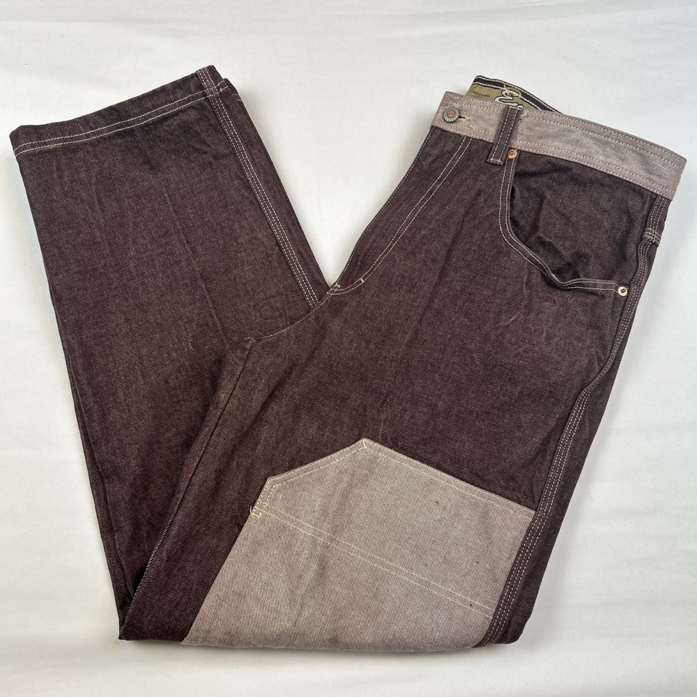 VTG Y2K ENYCE Double Knee Brown Jeans 36x32 Wide Leg 2000s Color Block Skate
